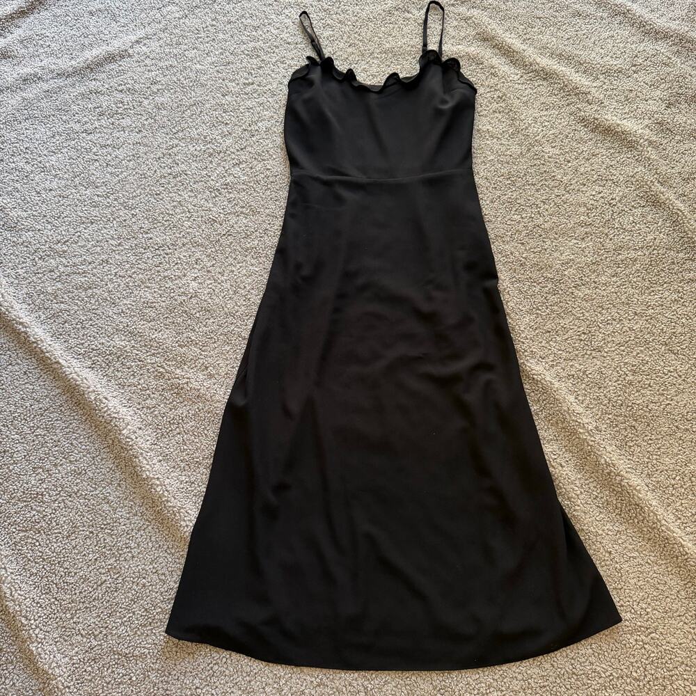 Aritzia Wilfred Black Ruffle Midi Sweetheart Adjustable Strap Dress Size 0
